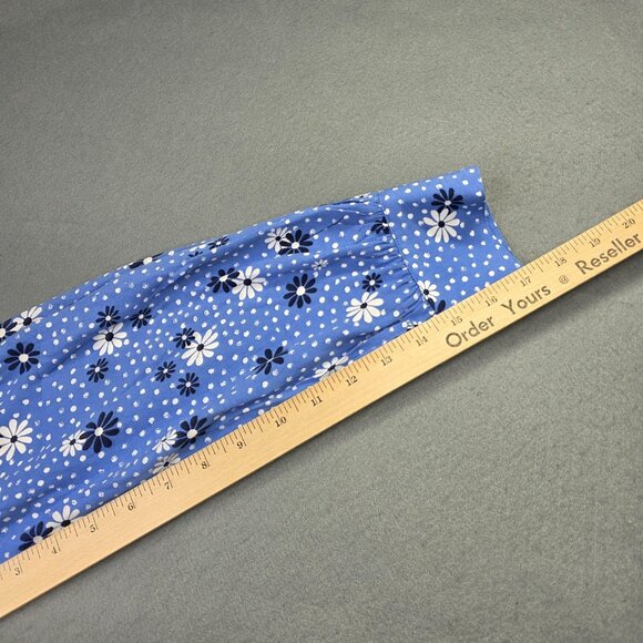 Talbots Shirt Womens Large Blue Daisy Floral Wrap Blouse Top Boho Preppy Casual - Picture 11 of 13